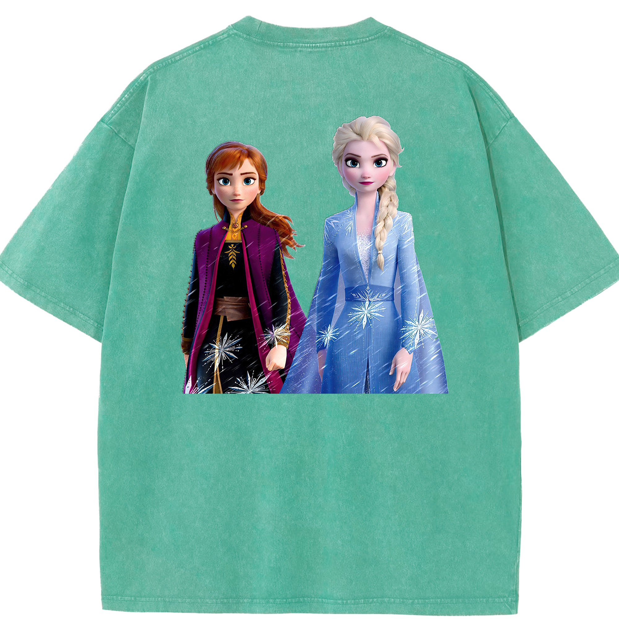 （画像用） アナと雪の女王 アンナ エルサ Frozen Anna Elsa 綿100% ヴィンテージ風 半袖Tシャツ（背面プリント）